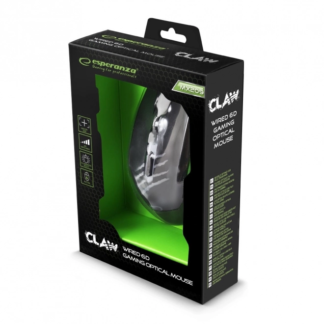 Žičana igraća miš 6D optička USB MX209 Claw zelena