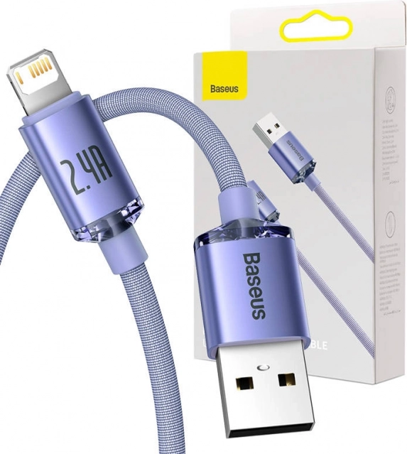 USB kabel Baseus Crystal Shine na Lightning, 2,4A, 2m, ljubičasta