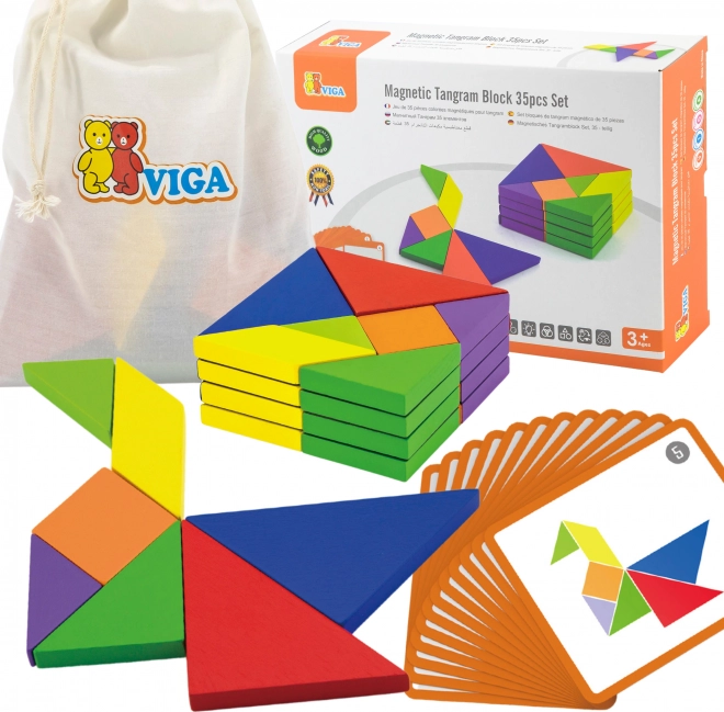 Drveni tangram VIGA s karticama – edukativna slagalica od FSC drva