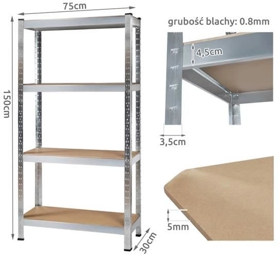 Metalni stalak s 4 police 150x75x30 cm