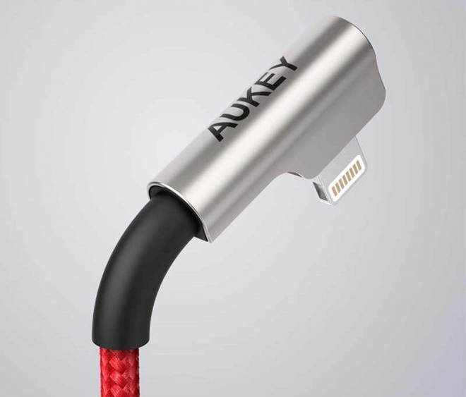 Crveni najlonski USB - Lightning kabel 2m s kutom od 90 stupnjeva