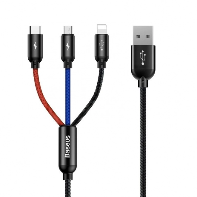 Baseus brzi USB kabel 3u1 s konektorima Type C / Lightning / Micro 3A 1,2M - crni