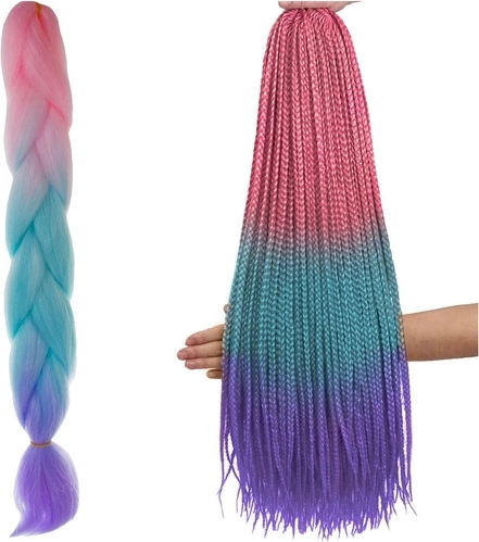 Sintetičke ombre pletenice ružičasta/tirkizna/ljubičasta, 60 cm