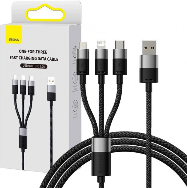 Punjački kabel Baseus StarSpeed s tri konektora 0,6 m crni