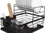 Dvoslojni ocjeđivač za posuđe RUHHY, crni, 43×29×27 cm