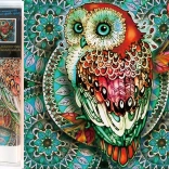 Dijamantno slikanje 7D – sova na plavoj mandali 30 × 30 cm