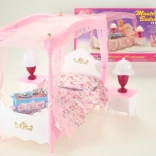 Glorie krevet s baldahinom za lutke sa svjetlećim lampicama