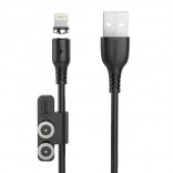 Magnetni 3-u-1 kabel za punjenje FONENG X62, USB na USB‑C / Lightning / Micro USB, 2,4 A, 1 m, crni