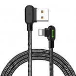 Kutni USB Lightning kabel s LED pozadinskim osvjetljenjem McDodo 1,2m crni