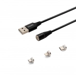 Magnetski USB kabel Savio 3u1 tip C, Micro i Lightning, crni, 1m