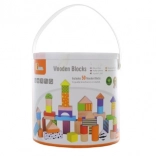 Drvene građevne kocke u kanti – 50 dijelova