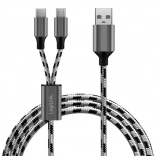 Opleteni USB 2.0 kabel USB‑A na Micro USB + USB‑C 1,2 m