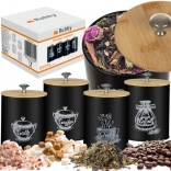 Crne kuhinjske posude s bambusovim poklopcima - 4 kom Ruhhy