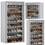 8-razinski stalak za cipele s prašinom otpornim pokrovom – sivi