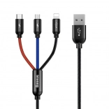 Baseus kabel 3-u-1 USB-C / Lightning / Micro USB, 3,5 A, 0,3 m, crni