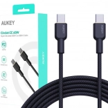 Aukey USB‑C na USB‑C kabel 1,8 m, 60 W PD, pletena najlonska ovojnica, crni
