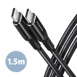 USB‑C kabel 1,5 m s PD 60 W i brzinskim punjenjem 3 A, opleten, aluminijski završeci