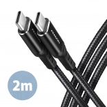 Premium USB-C na USB-C 2.0 kabel, 2 m, PD 60 W, 3 A