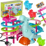 Trkaća staza dinosaurus sa toboganom, pokretnim stepenicama, LED i zvukom