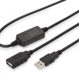 Aktivni USB 2.0 produžni kabel USB‑A (muški) na USB‑A (ženski) 10 m, crni