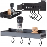 Zidna aluminijska polica za začine s kukama, crna