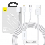 Punjački i podatkovni kabel 3-u-1 Baseus Superior, USB na Micro USB / USB‑C / Lightning, 3,5 A, 1,5 m, bijeli